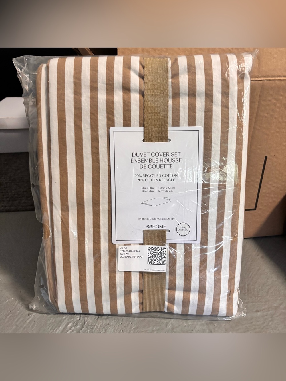 H&M Home-Cotton Striped Tan White Duvet Cover Sham Set Cottage Country -Twin-New